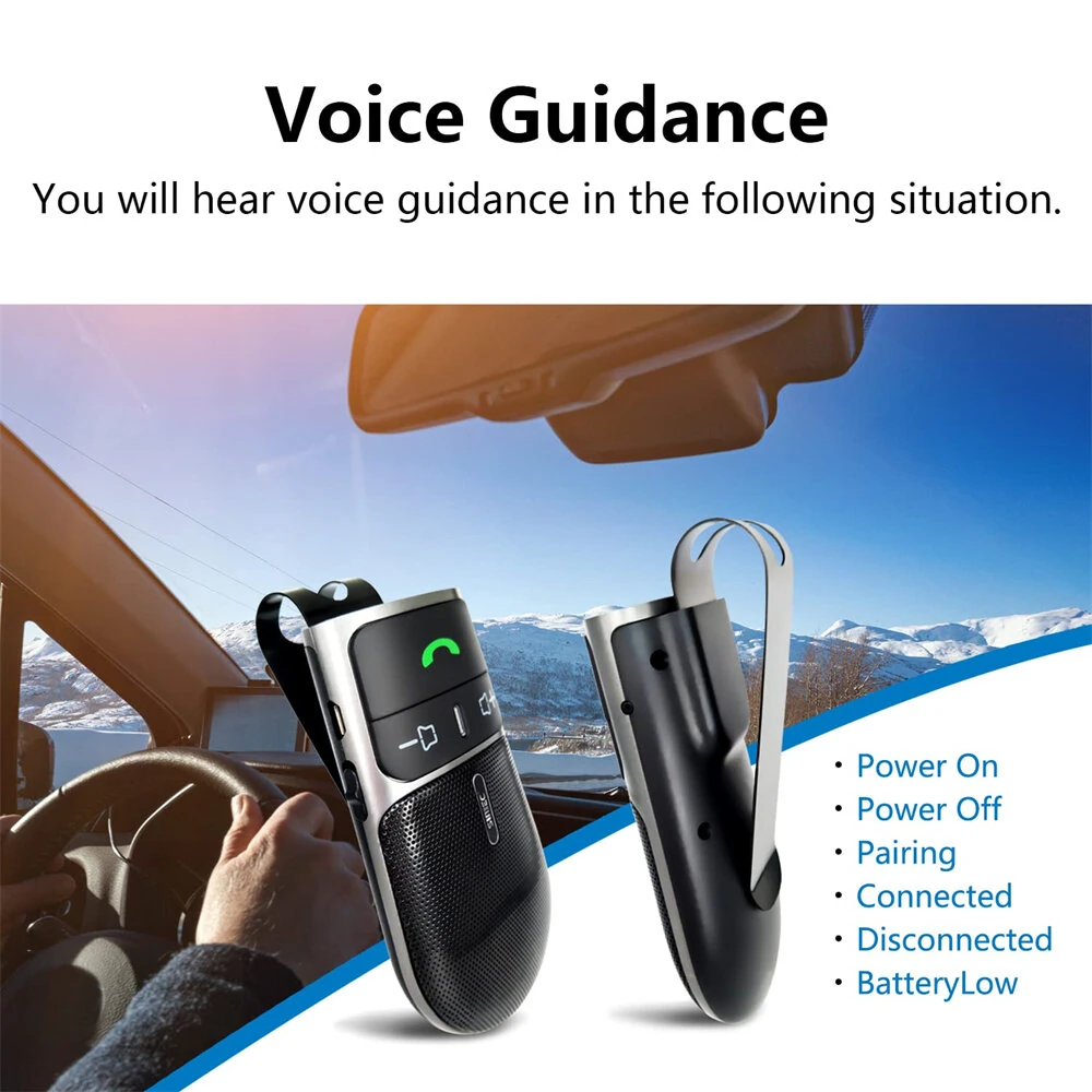 Sunitec Car Bluetooth Speakerphone for Safe Driving Support Siri Google Assistant Voice Calls/Motion Auto ON Off Sun Visor Car Bluetooth — view 4