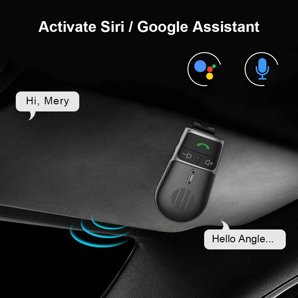 Sunitec Car Bluetooth Speakerphone for Safe Driving Support Siri Google Assistant Voice Calls/Motion Auto ON Off Sun Visor Car Bluetooth — view 6