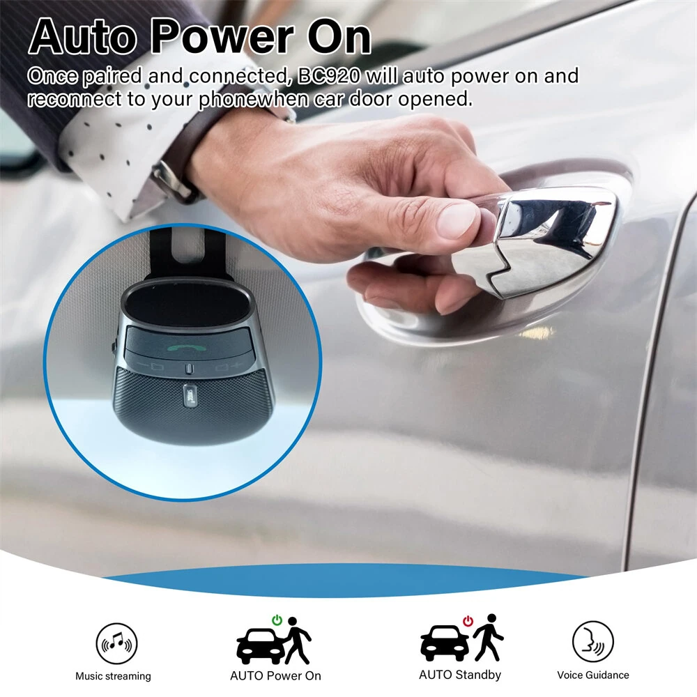 Sunitec Car Bluetooth Speakerphone for Safe Driving Support Siri Google Assistant Voice Calls/Motion Auto ON Off Sun Visor Car Bluetooth — view 7