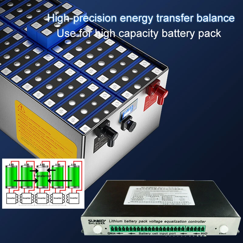 SUNKKO Active Balancer Equalizer Module With Metal-case 5A 8A Voltage Accuracy 0.01V Lithium Iron Phosphate Battery Balancing System 4S to 24S Compact Design — view 4