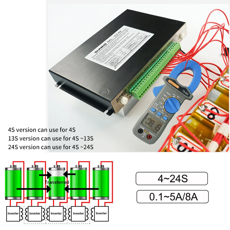 SUNKKO Active Balancer Equalizer Module With Metal-case 5A 8A Voltage Accuracy 0.01V Lithium Iron Phosphate Battery Balancing System 4S to 24S Compact Design — view 6