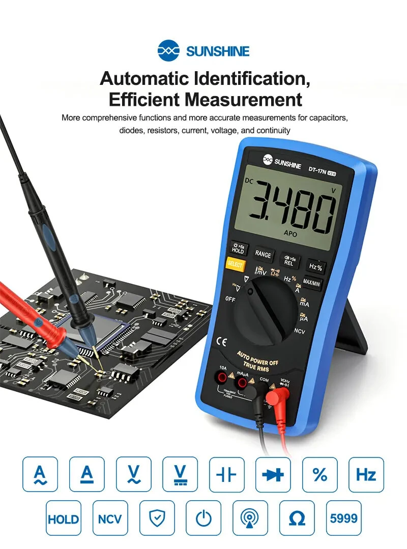SUNSHINE DT-17N Auto Range Digital Multimeter True RMS 5999 Counts High-Precision Instrument Tester for Repair Tools — view 3