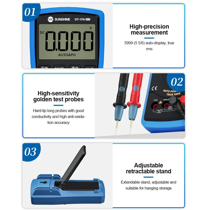SUNSHINE DT-17N Auto Range Digital Multimeter True RMS 5999 Counts High-Precision Instrument Tester for Repair Tools — view 6