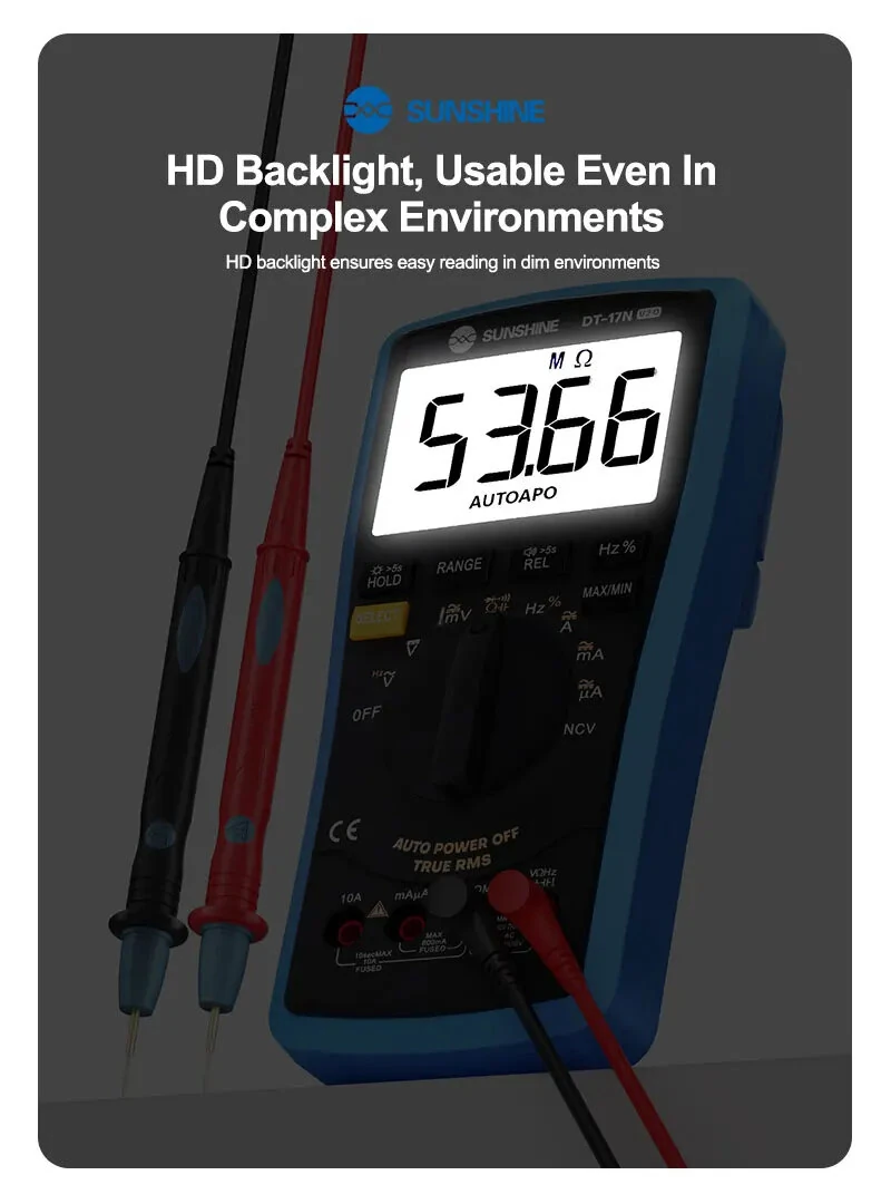 SUNSHINE DT-17N Auto Range Digital Multimeter True RMS 5999 Counts High-Precision Instrument Tester for Repair Tools — view 7