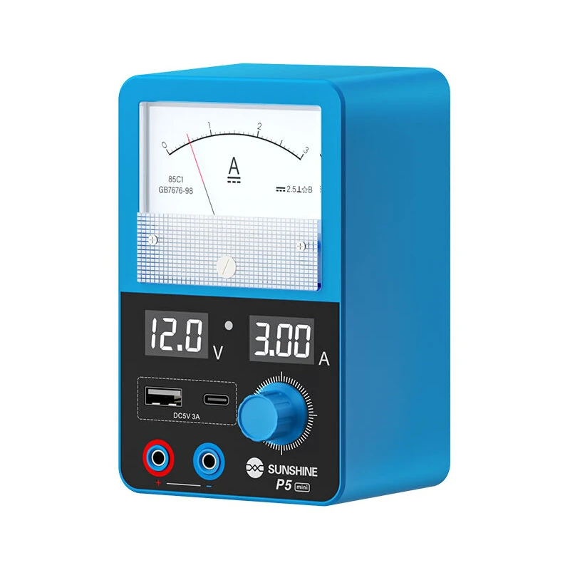 SUNSHINE P5 Mini Smart Power Supply Dual Screen Display 12V 3A Dual USB Ports Short Circuit Protection High-Precision Monitoring Voltage and Current Adjustment