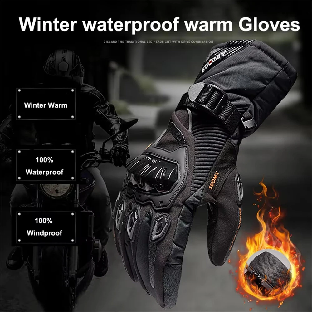 SUOMY Motorcycle Gloves Waterproof Windproof Winter Warm Touch Screen Anti Slip Protective Knuckle Guard Cold Resistant Moto Riding Gloves — view 4