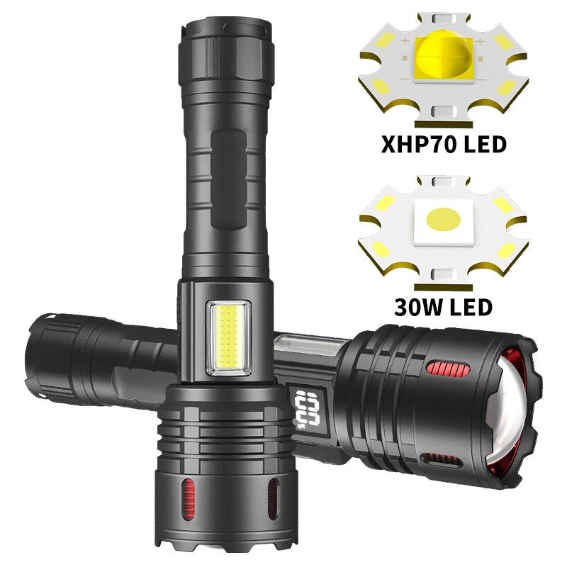 Super Bright Flashlight COB Side Light XHP70 30W LED USB-C with 26650 Battery 16000 Lumen Outdoor Emergency 6 Modes Zoomable Torch — view 3