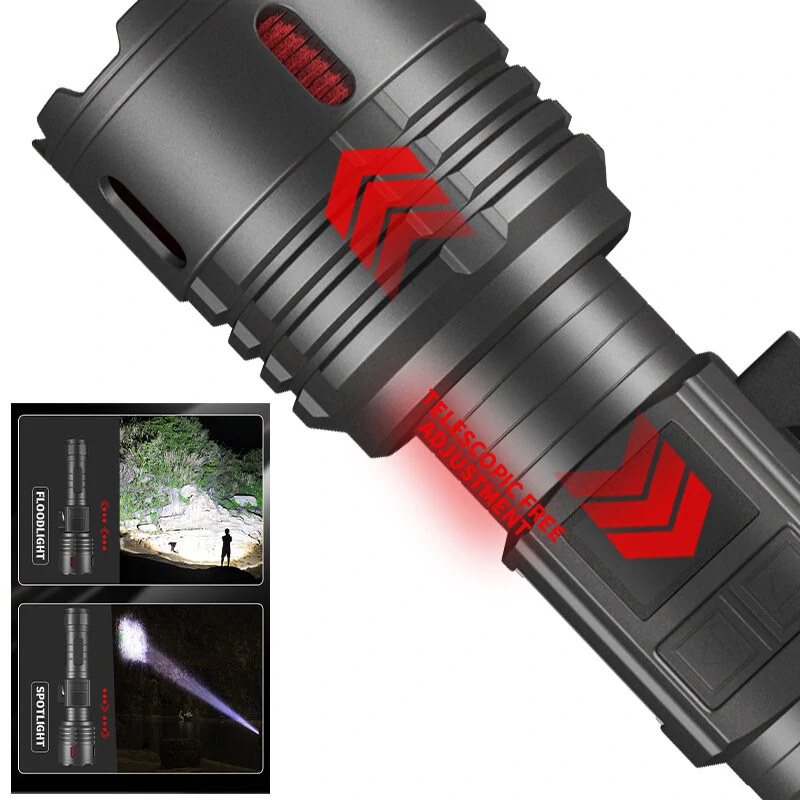 Super Bright Flashlight COB Side Light XHP70 30W LED USB-C with 26650 Battery 16000 Lumen Outdoor Emergency 6 Modes Zoomable Torch — view 6