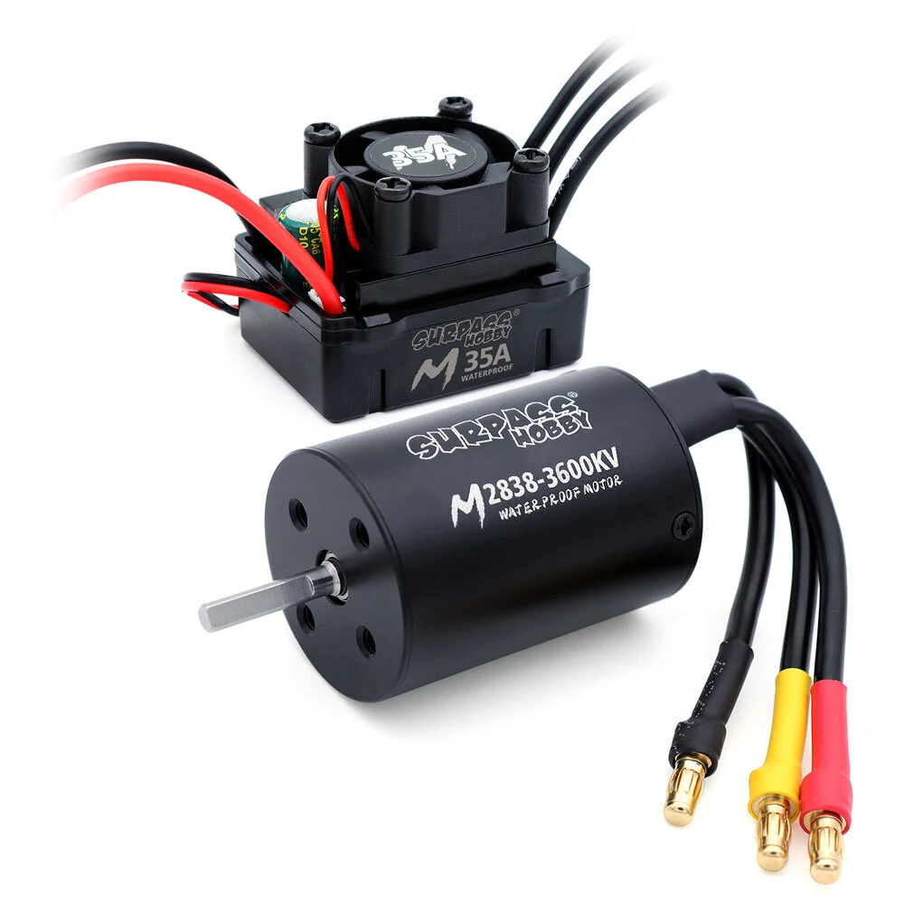 SURPASS HOBBY M2838 All Black Waterproof Brushless Motor M35A Waterproof ESC Set 3.5 Connector for 1/16 Model RC Car Parts — SURPASS