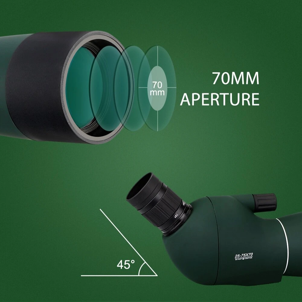 SvbonySV28 Spotting Scope 25x-75x Wide Zoom Range 70mm Large Aperture K9Porro High-Index 45° Angle Eyepiece Dynamic Focus IPX4 Waterproof Portable Telescope for Birdwatching Camping — view 3