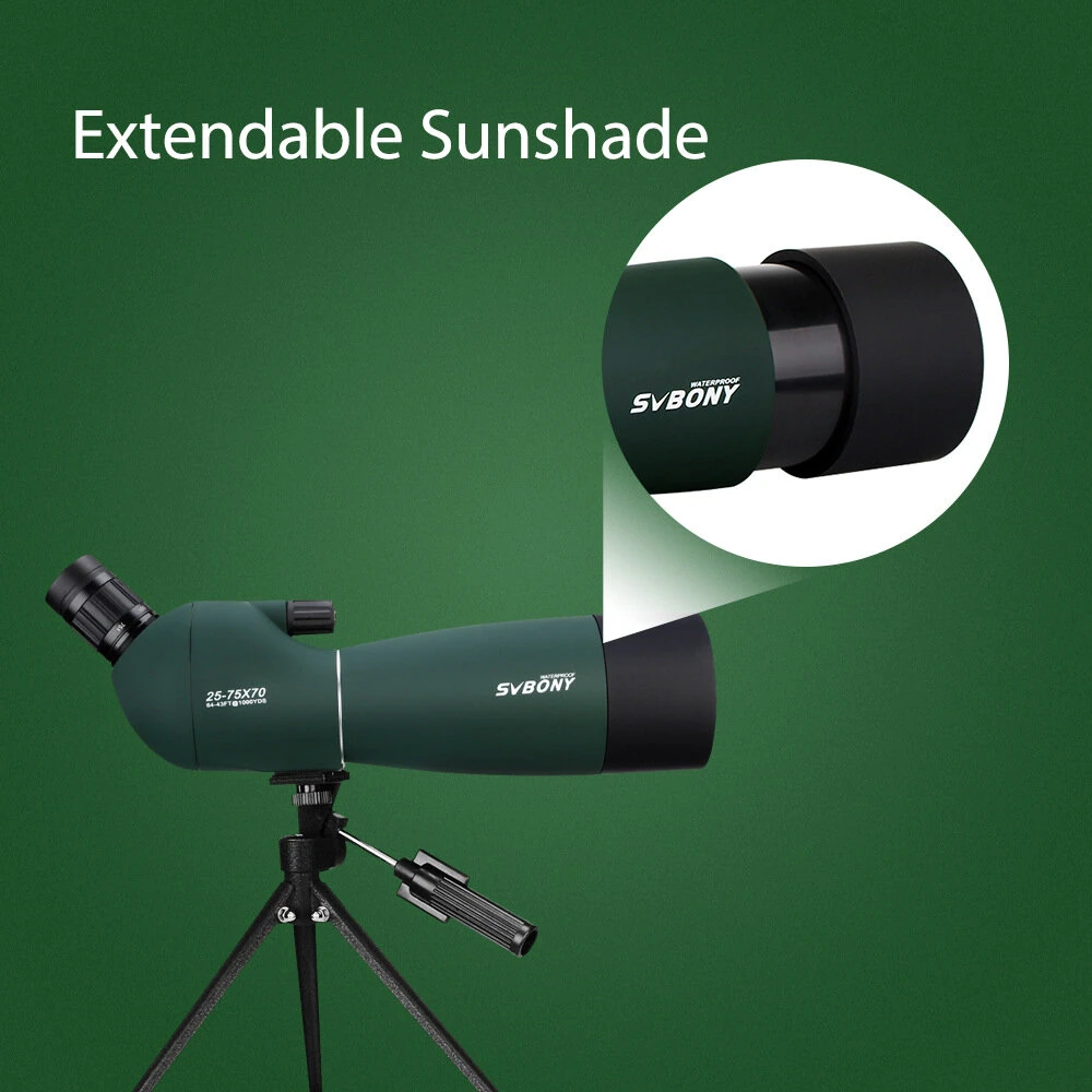 SvbonySV28 Spotting Scope 25x-75x Wide Zoom Range 70mm Large Aperture K9Porro High-Index 45° Angle Eyepiece Dynamic Focus IPX4 Waterproof Portable Telescope for Birdwatching Camping — view 6