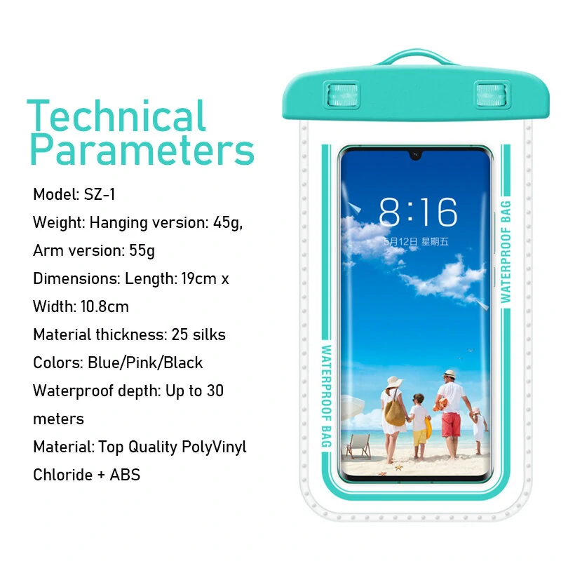 SZ-1 Universal 30M Waterproof Armband Phone Case Sealed Dry Bags Transparent Swimming Cell Phone Pouch Cover for 7.2inch Mobile Phone — view 6