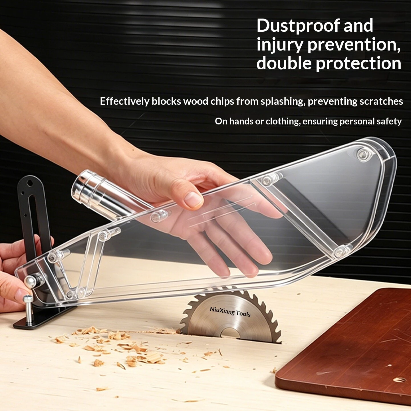 T-Shape Table Saw Guard Transparent ABS Cover 4-12 Inch Vacuum Connectable Woodworking Safety Dust Collection Shield — view 3