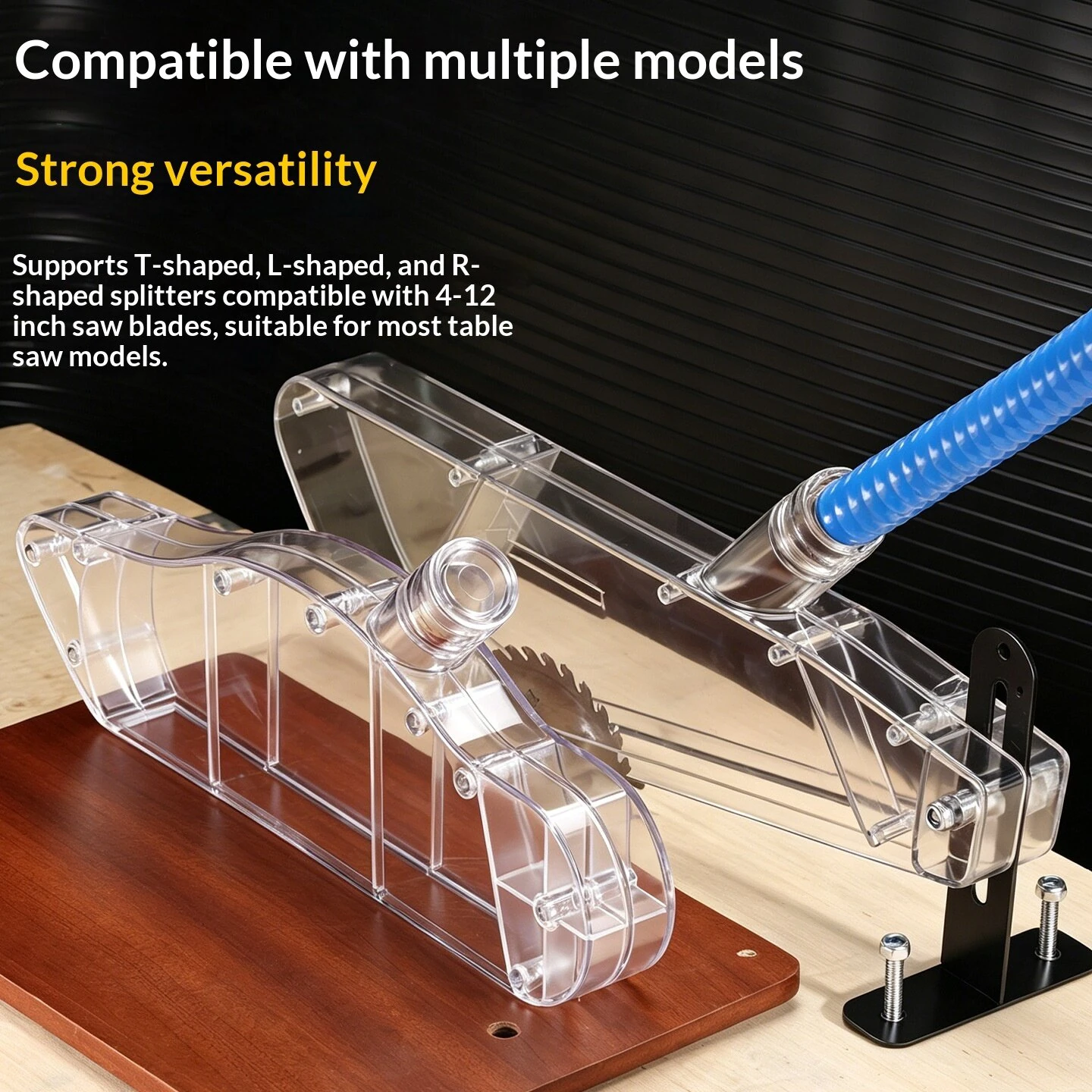 T-Shape Table Saw Guard Transparent ABS Cover 4-12 Inch Vacuum Connectable Woodworking Safety Dust Collection Shield — view 4