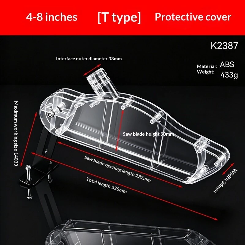 T-Shape Table Saw Guard Transparent ABS Cover 4-12 Inch Vacuum Connectable Woodworking Safety Dust Collection Shield — view 5