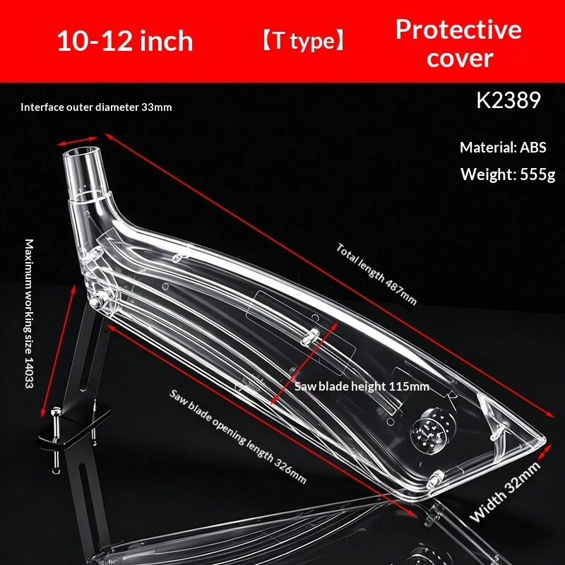 T-Shape Table Saw Guard Transparent ABS Cover 4-12 Inch Vacuum Connectable Woodworking Safety Dust Collection Shield — view 7