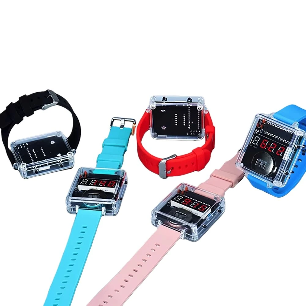T15 DIY LED Digital Watch Kit Transparent Case Silicone Strap Microcontroller Clear Display Accessories for Soldering Practice — view 2