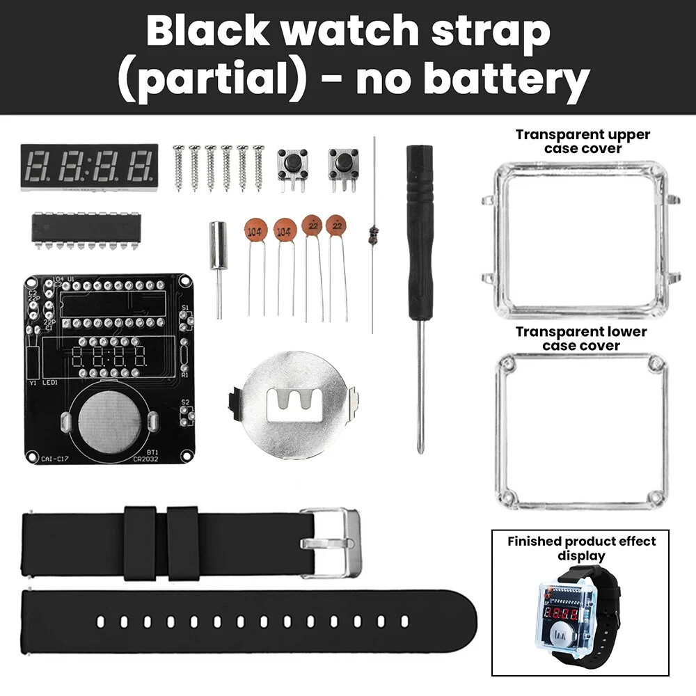 T15 DIY LED Digital Watch Kit Transparent Case Silicone Strap Microcontroller Clear Display Accessories for Soldering Practice — view 4