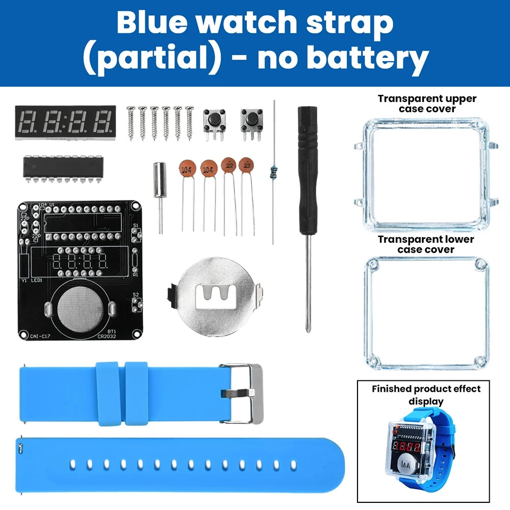 T15 DIY LED Digital Watch Kit Transparent Case Silicone Strap Microcontroller Clear Display Accessories for Soldering Practice — view 5