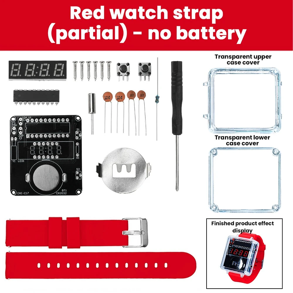 T15 DIY LED Digital Watch Kit Transparent Case Silicone Strap Microcontroller Clear Display Accessories for Soldering Practice — view 6