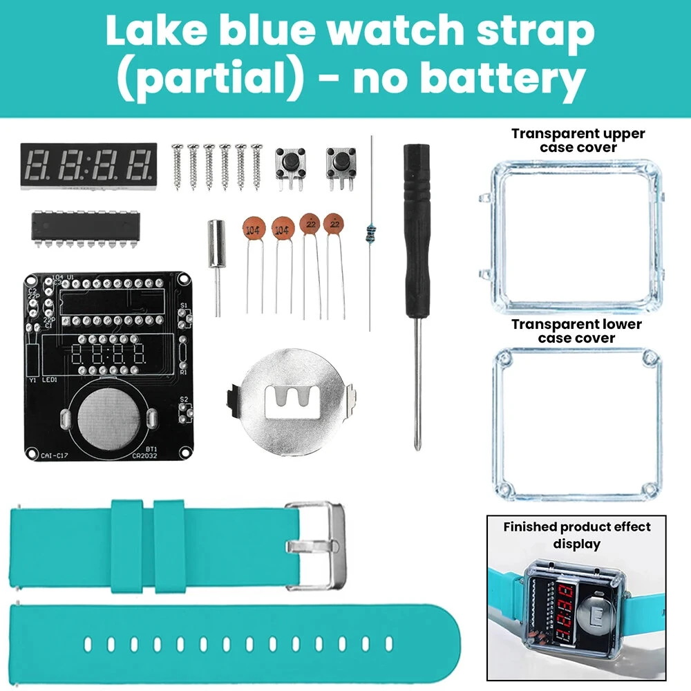T15 DIY LED Digital Watch Kit Transparent Case Silicone Strap Microcontroller Clear Display Accessories for Soldering Practice — view 7