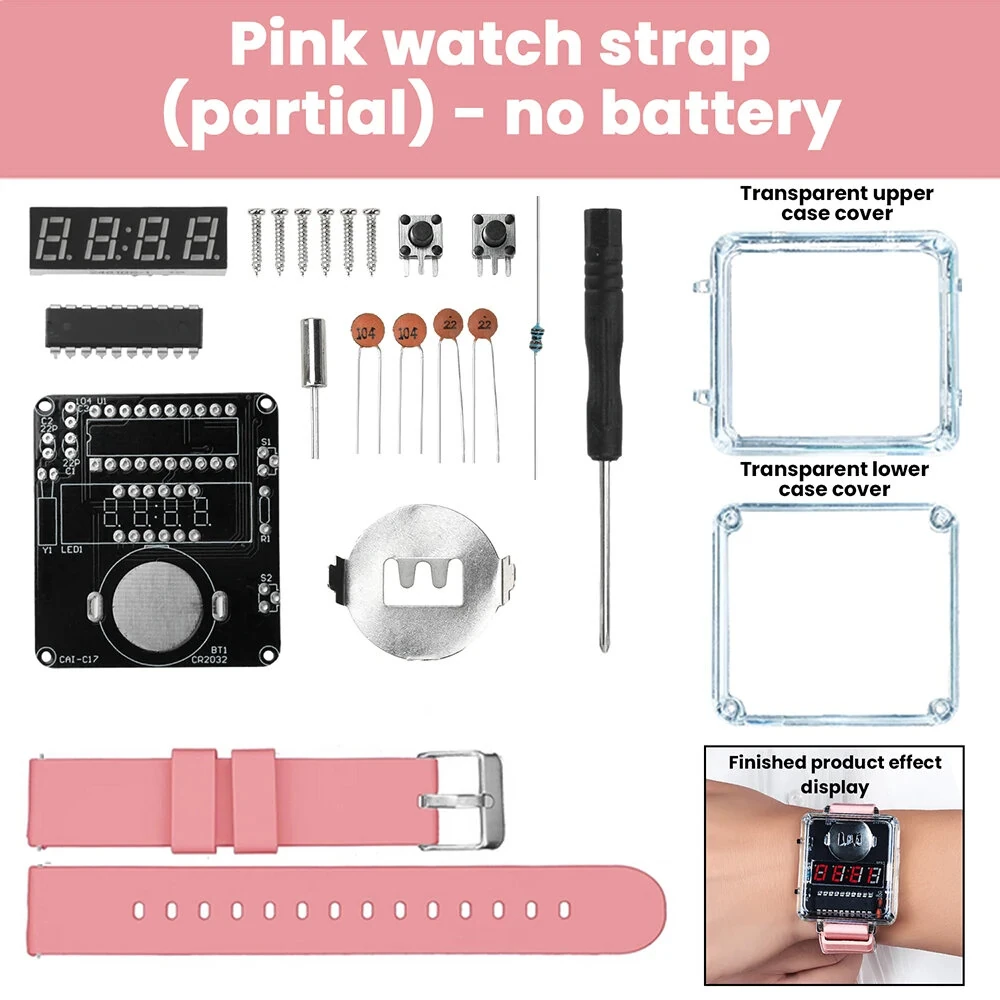 T15 DIY LED Digital Watch Kit Transparent Case Silicone Strap Microcontroller Clear Display Accessories for Soldering Practice — view 8