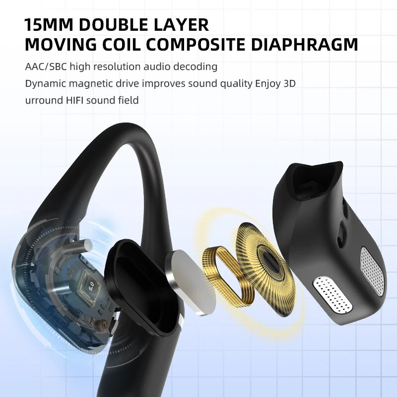 T21-LX OWS Headset Wireless bluetooth 6.0 Earphone 15mm Double Layer Tall Moving Coil ENC Call Noise Reduction LED Digital Display 40H Playback IPX6 Waterproof Low Game Delay Touch Control Earhooks Sports Headphones — view 2