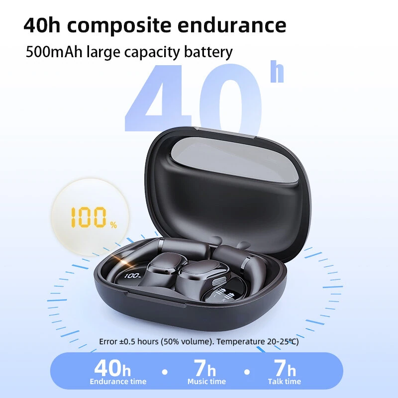 T21-LX OWS Headset Wireless bluetooth 6.0 Earphone 15mm Double Layer Tall Moving Coil ENC Call Noise Reduction LED Digital Display 40H Playback IPX6 Waterproof Low Game Delay Touch Control Earhooks Sports Headphones — view 5