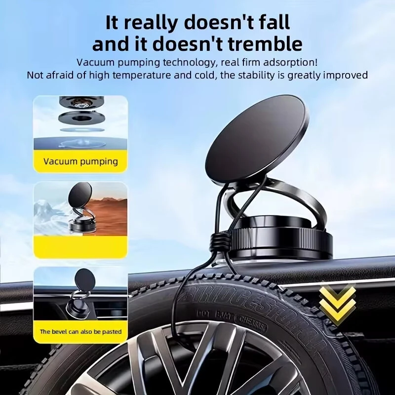 T28 Magnetic Mobile Phone Holder 360° Rotating Vacuum Suction Cup Strong Magnetic Adsorption Car Phone Mount Stand — view 4