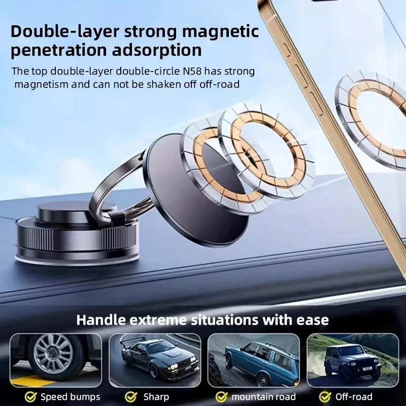 T28 Magnetic Mobile Phone Holder 360° Rotating Vacuum Suction Cup Strong Magnetic Adsorption Car Phone Mount Stand — view 5