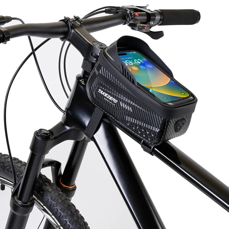 TAKEZERO 1L Bicycle Bag Waterproof Bike Phone Holder Frame Front Tube Cycling Bag Phone Case Support for 4.7-6.8 Inch Touch Screen Smartphones — TAKEZERO
