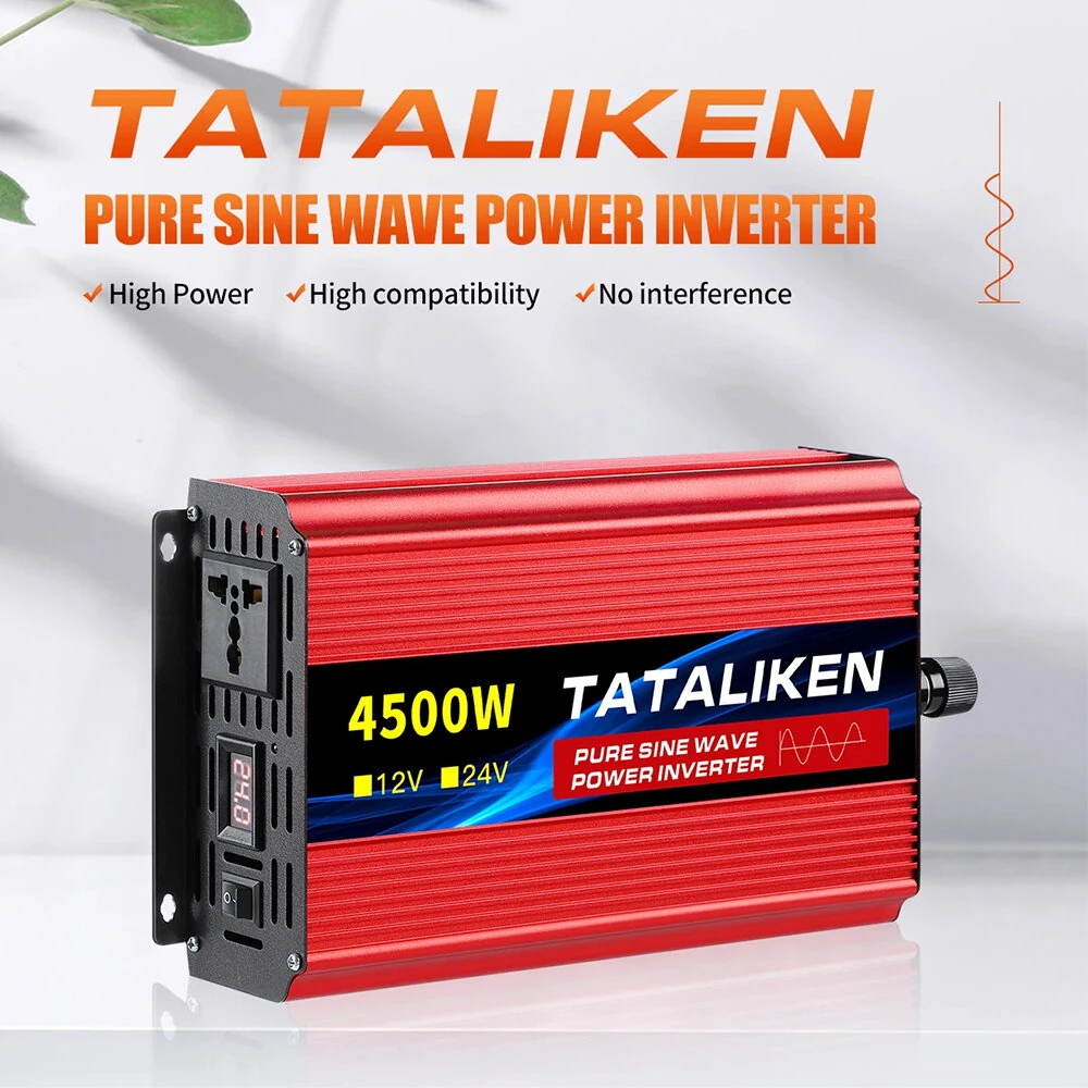 TATALIKEN Pure Sine Wave Power Inverter 4500W Peak Pure Sine Wave 12V 24V to 110-220V 1500W Outdoor Camping Inverter Overload Protection — view 3
