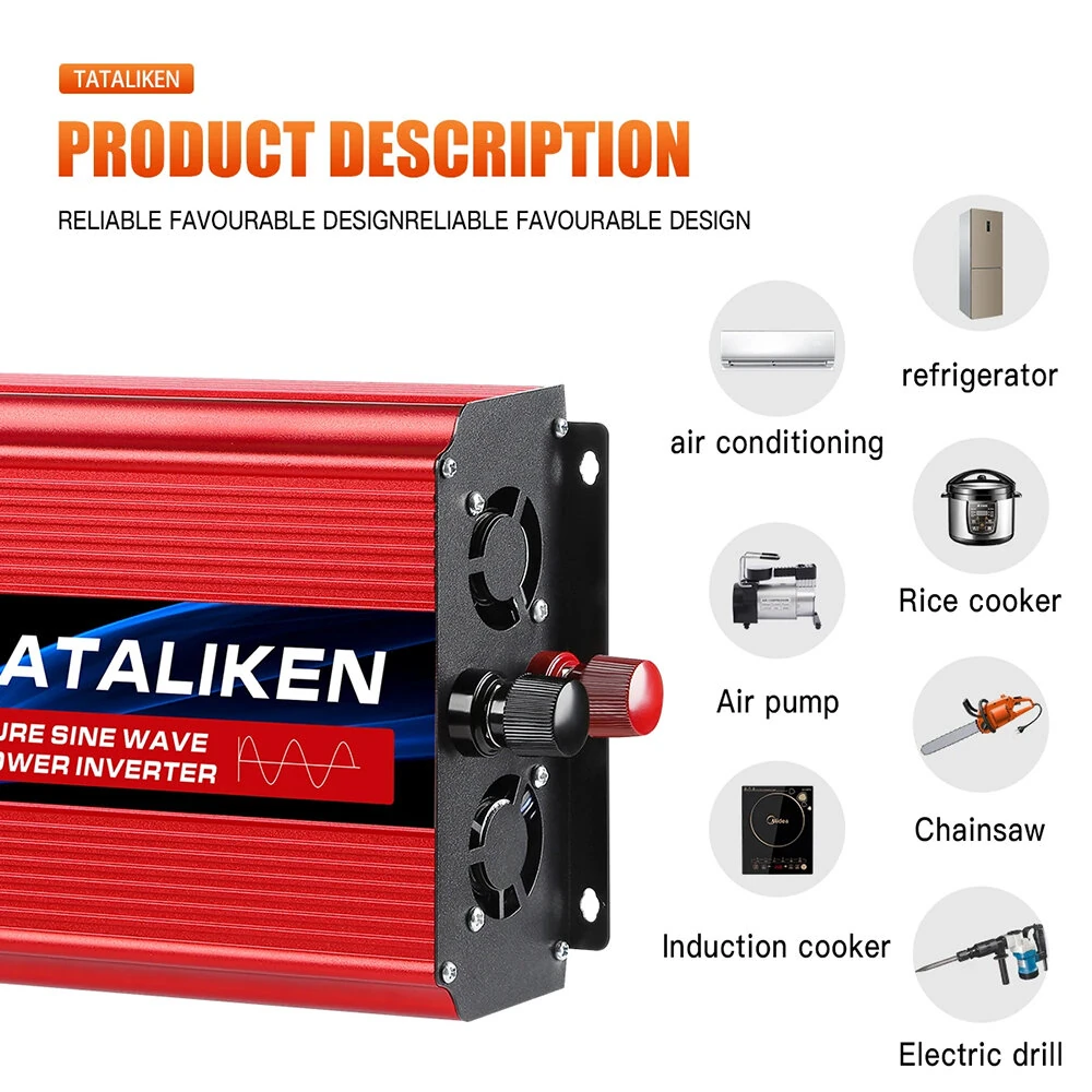 TATALIKEN Pure Sine Wave Power Inverter 4500W Peak Pure Sine Wave 12V 24V to 110-220V 1500W Outdoor Camping Inverter Overload Protection — view 4