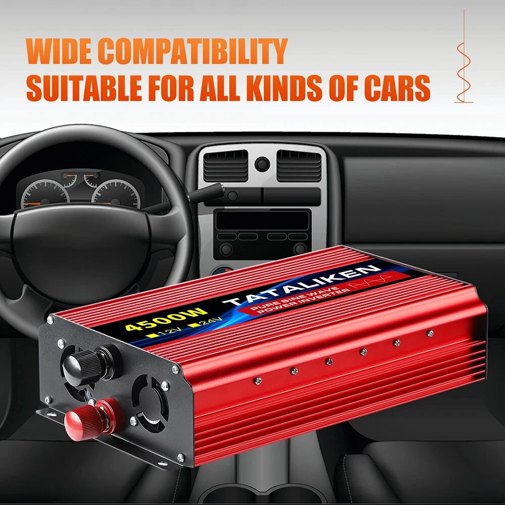 TATALIKEN Pure Sine Wave Power Inverter 4500W Peak Pure Sine Wave 12V 24V to 110-220V 1500W Outdoor Camping Inverter Overload Protection — view 6