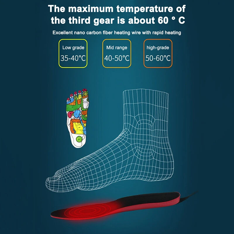 TENGOO 1 Pair EVA Unisex Electric Heated Insoles Wireless Remote Control Thermal Rechargeable Smart Heating Warm Pad for Winter Sports — view 3