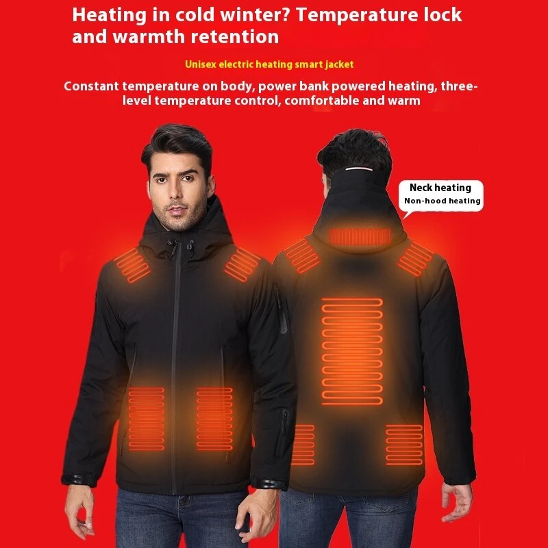 TENGOO 10 Zones Electric Heated Jacket - 3 Gear Control Temperature, Windproof, USB Charging, Thermal Hoodie Coat for Outdoor Hiking Camping — view 2