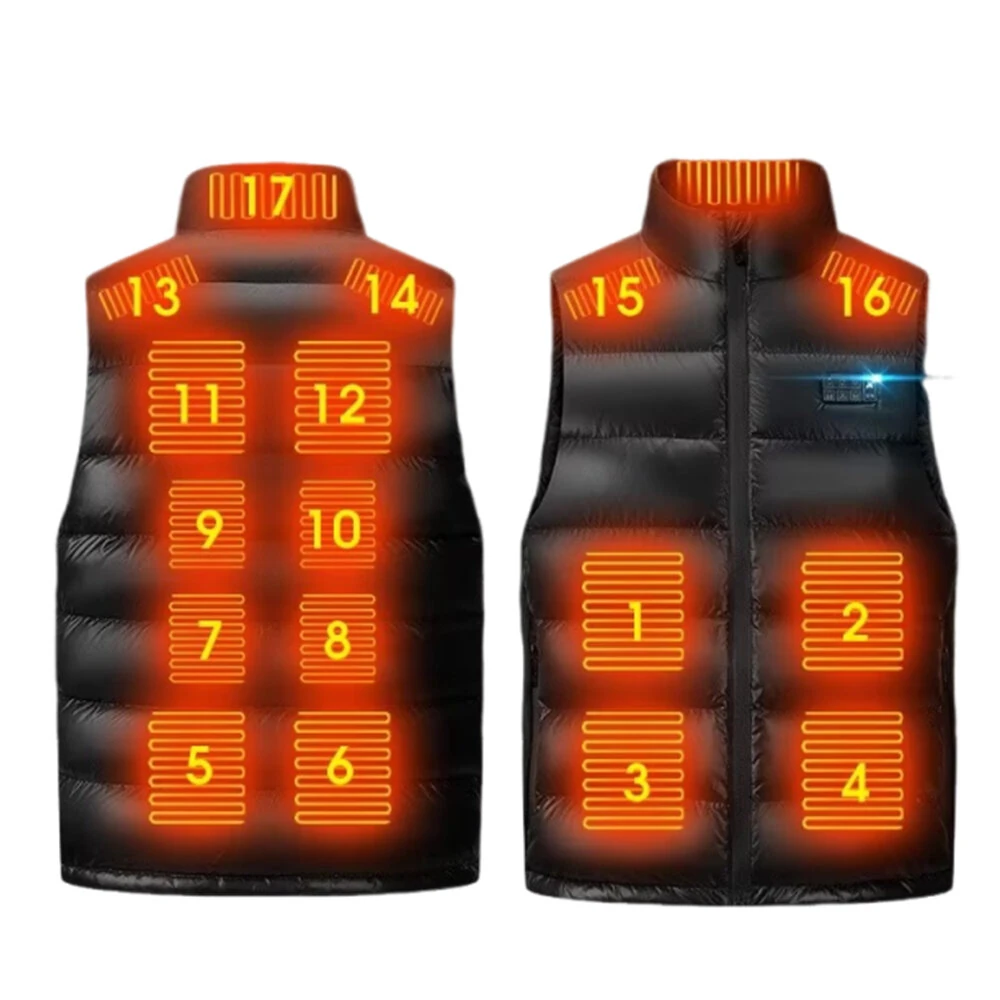 TENGOO 17 Zones Heated Vest USB Charging Winter Warm Down Sleeveless Jacket Outdoor Thermal Clothing Top for Men Women