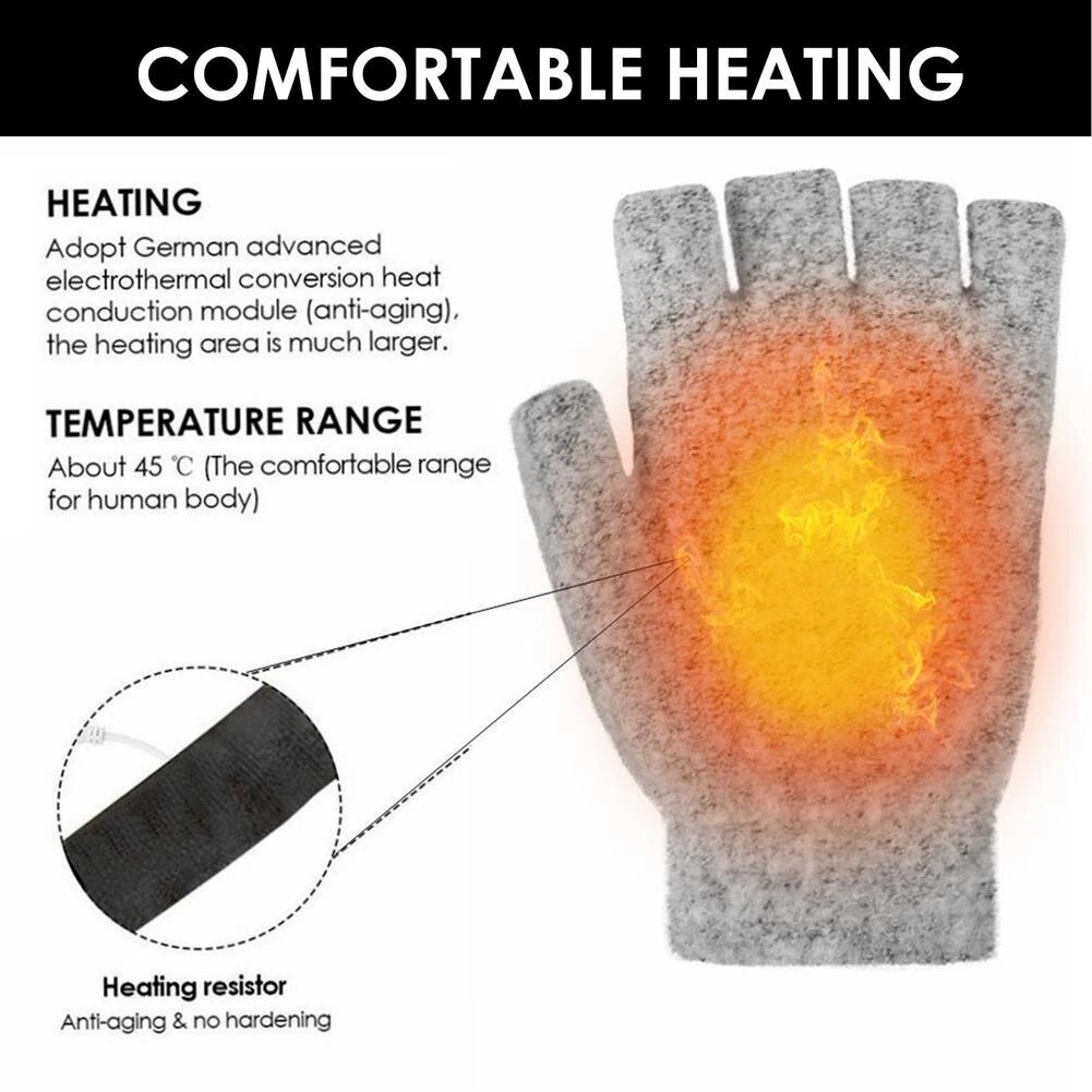 TENGOO 1Pair Winter Half-finger USB Electric Heated Gloves Double-sided Heating Flip-top Gloves for Winter Outdoor Skiing — view 3