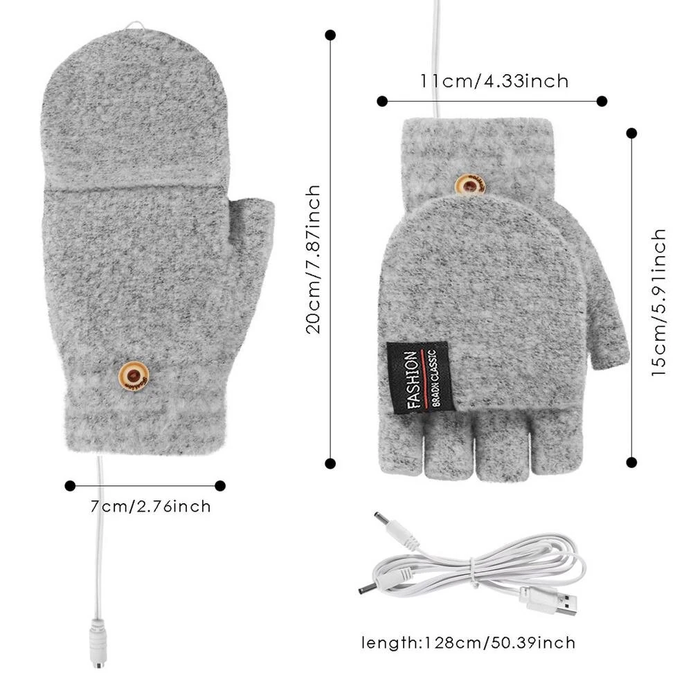 TENGOO 1Pair Winter Half-finger USB Electric Heated Gloves Double-sided Heating Flip-top Gloves for Winter Outdoor Skiing — view 6