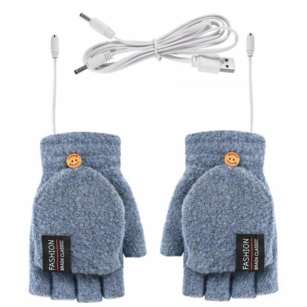 TENGOO 1Pair Winter Half-finger USB Electric Heated Gloves Double-sided Heating Flip-top Gloves for Winter Outdoor Skiing — view 8