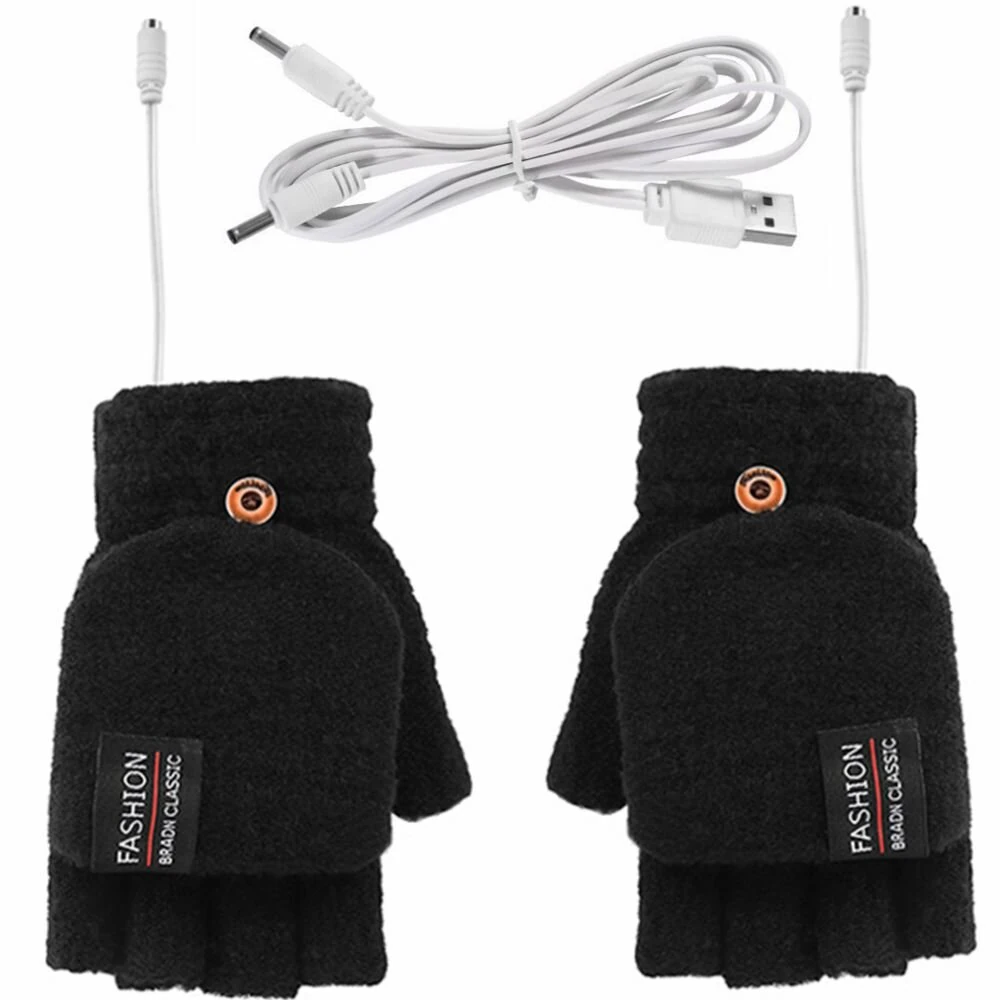 TENGOO 1Pair Winter Half-finger USB Electric Heated Gloves Double-sided Heating Flip-top Gloves for Winter Outdoor Skiing — view 9