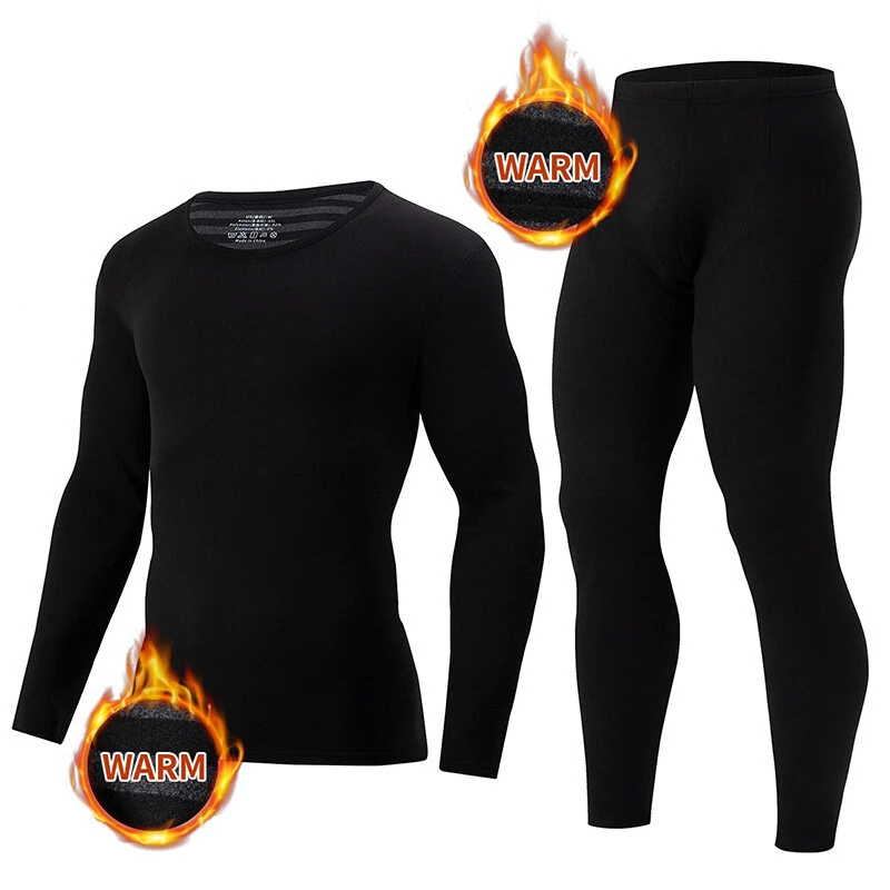 TENGOO 2 Pcs Men's Warm Compression base layer, Thermal Underwear Set, Long Johns Set, Moisture Wicking & Breathable Basic Black Thermal Long Sleeve & Leggings Men Underwear Set For Outerdoor Skiing Running