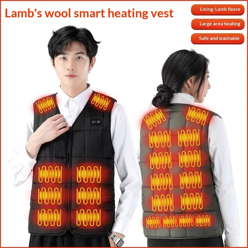 TENGOO 22 Zones Intelligent Heated Vest USB/DC Charging Fleece Lined Winter Warm Electric Heating Sleeveless Jacket Thermal Outdoor Adjustable Temperature Control — view 2