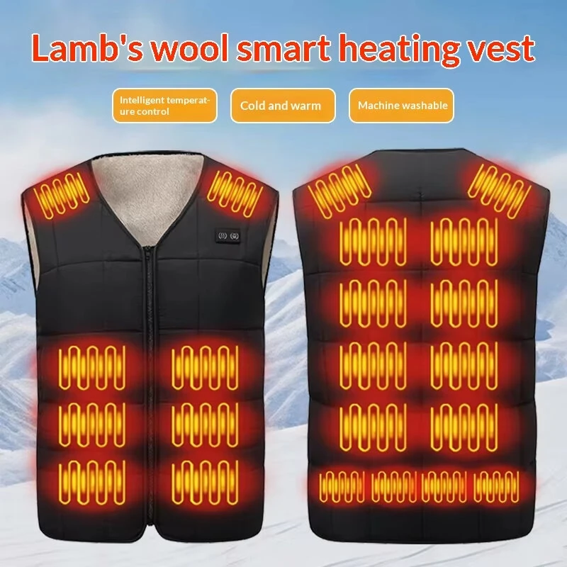 TENGOO 22 Zones Intelligent Heated Vest USB/DC Charging Fleece Lined Winter Warm Electric Heating Sleeveless Jacket Thermal Outdoor Adjustable Temperature Control — view 3