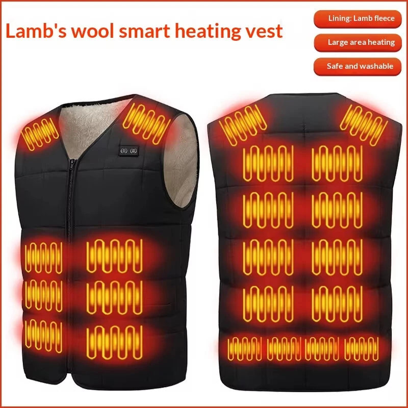 TENGOO 22 Zones Intelligent Heated Vest USB/DC Charging Fleece Lined Winter Warm Electric Heating Sleeveless Jacket Thermal Outdoor Adjustable Temperature Control — view 4