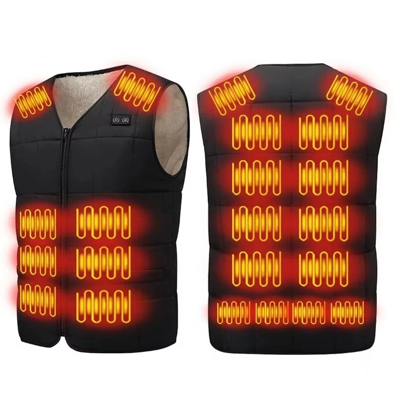 TENGOO 22 Zones Intelligent Heated Vest USB/DC Charging Fleece Lined Winter Warm Electric Heating Sleeveless Jacket Thermal Outdoor Adjustable Temperature Control — view 7