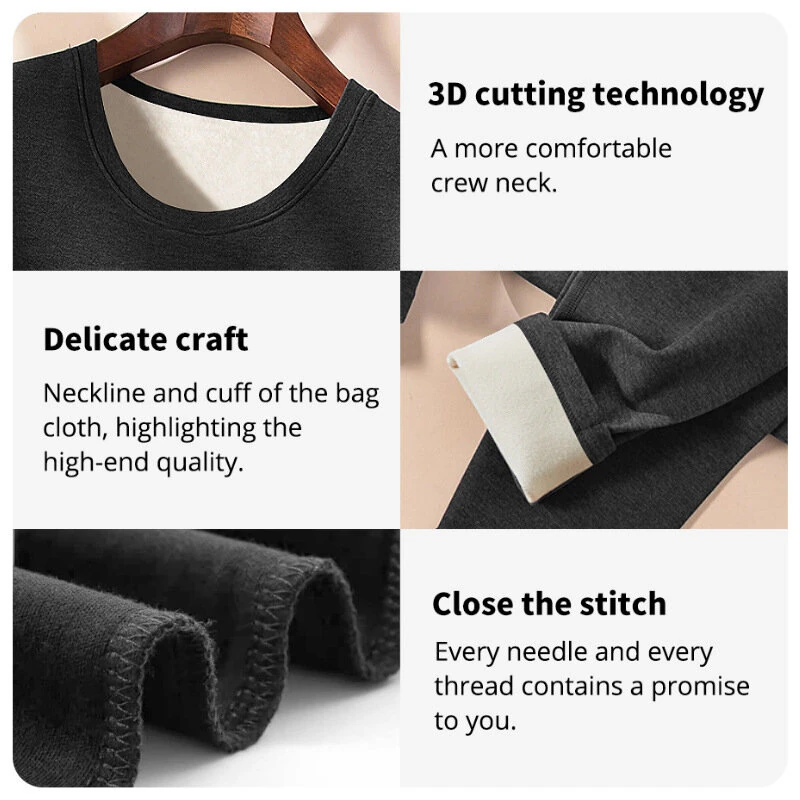 TENGOO 2Pcs Men Winter Thermal Wear, Thermal Underwear Set, Thermal Base Layer Set, Warmth Slim Body and High Elasticity Comfortable and Breathable Long Sleeve Crew Neck Bottom Shirts Tops & Pants Men's Thermal Clothing — view 6