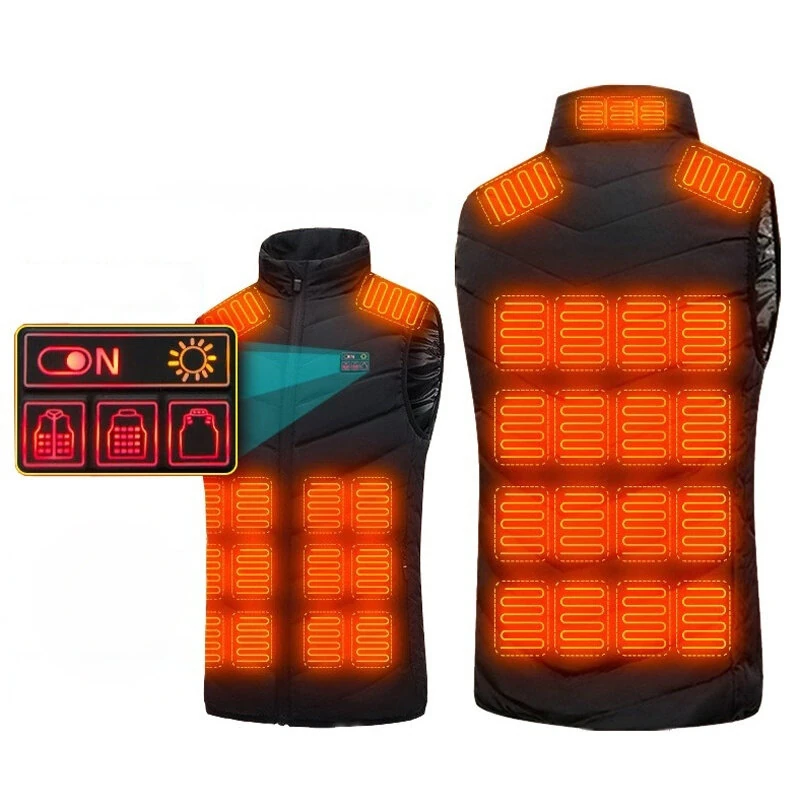 TENGOO 35 Zones Black Electric Heated Vest for Men Women 5-control DC Charging Unisex Washable Outdoors Winter Warm Heating Clothing — view 11