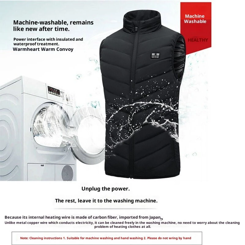 TENGOO 35 Zones Black Electric Heated Vest for Men Women 5-control DC Charging Unisex Washable Outdoors Winter Warm Heating Clothing — view 4