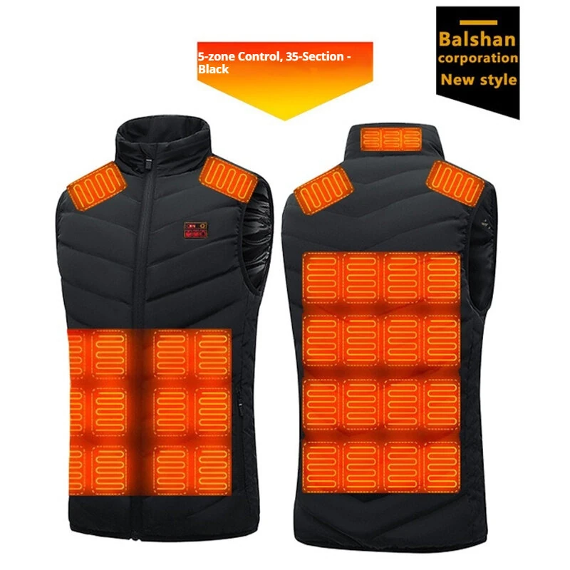 TENGOO 35 Zones Black Electric Heated Vest for Men Women 5-control DC Charging Unisex Washable Outdoors Winter Warm Heating Clothing — view 5